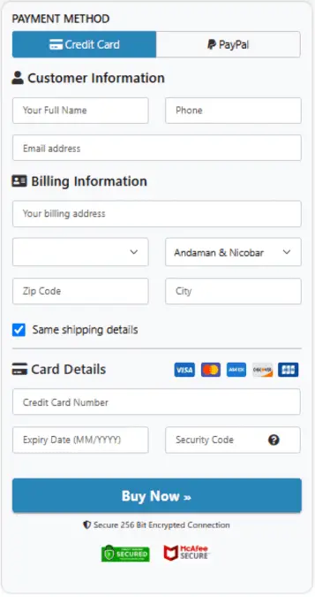Sichere Checkout-Seite von CoreGLP